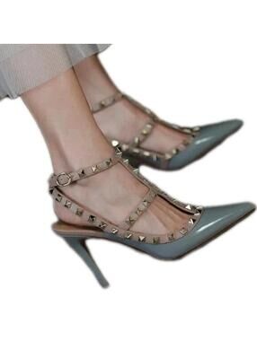 Loslandifen T-strap Women's Heel Shoes (EU 40) US 9-9.5 Gray Cream Rockstud